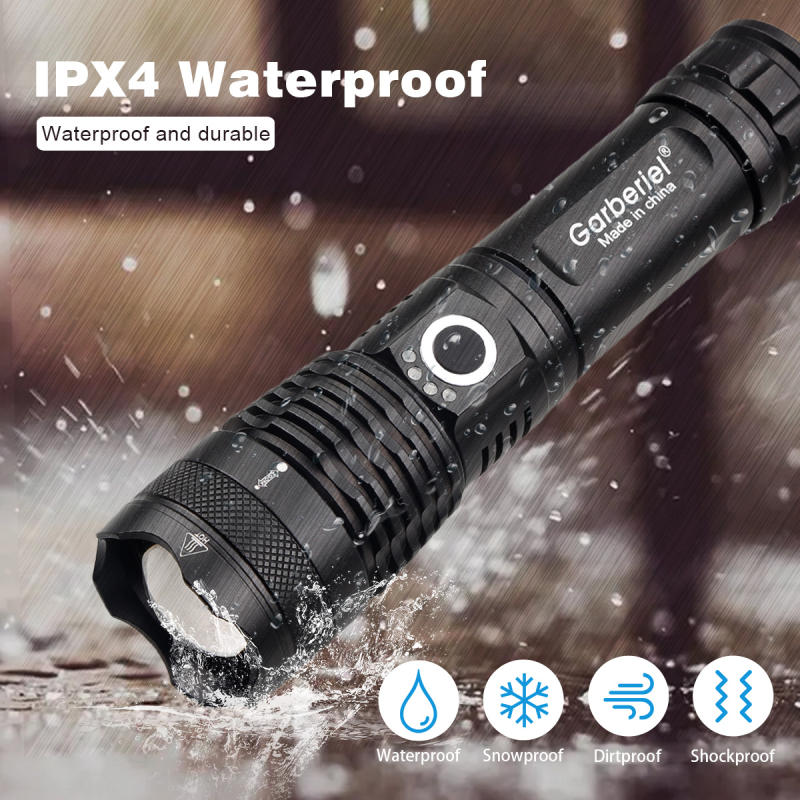 XHP70 Flashlight with 18650 Battery 5000 High Lumens Rechargeable Zoomable Light