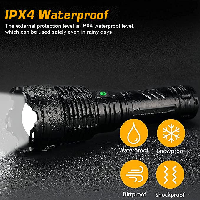 Garberiel XHP160 Flashlight Zoomable Waterproof with Battery Rechargeable