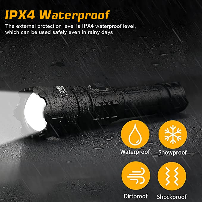 XHP70 LED High Lumens Flashlight  with 18650 Battery Rechargeable