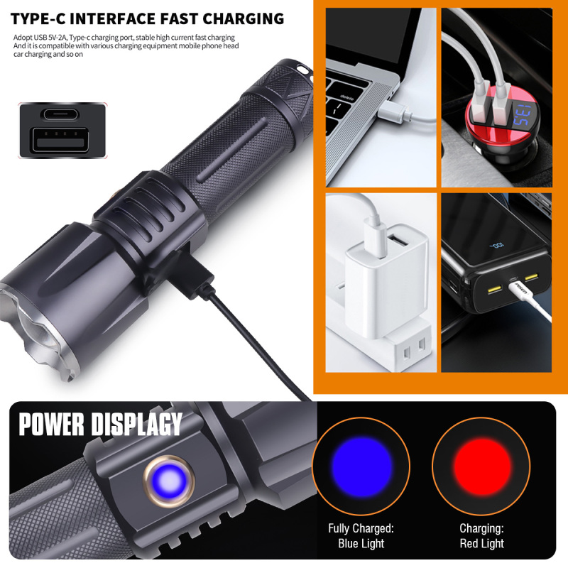 2022 NEW ARRIVAL 30W LED Flashlight Rechargeabel Super Bright (Stone Color)