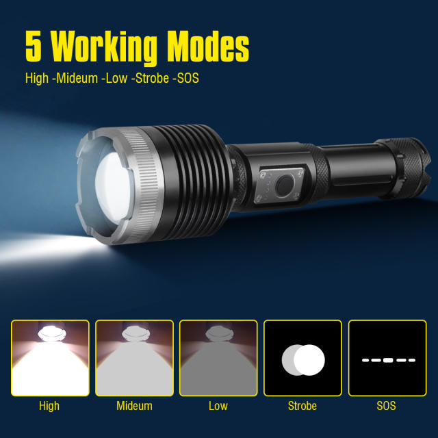 2022 New Arrival Garberiel XHP360 LED Flashlight Rechargeable Ultra Bright 8000LM