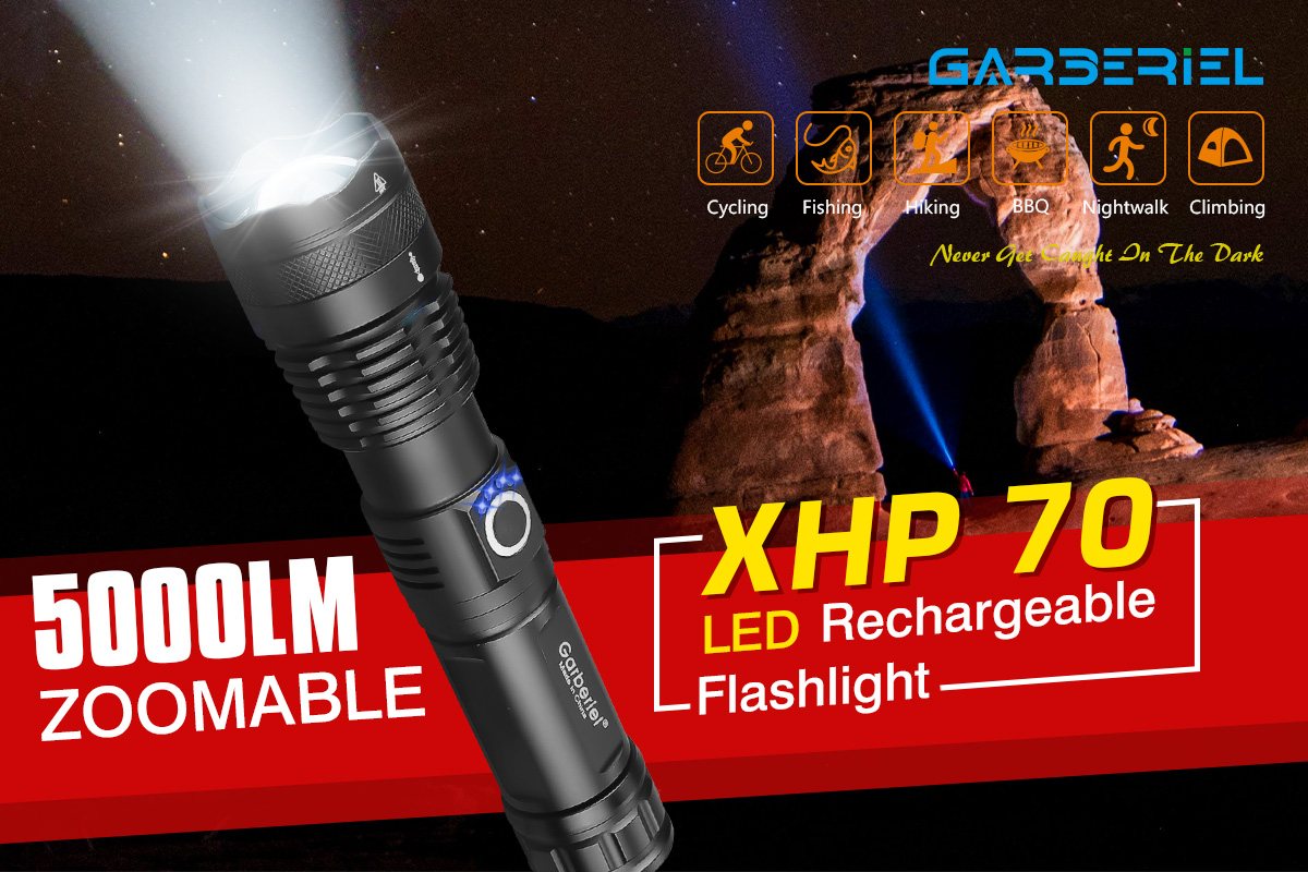 XHP70 Flashlight with 18650 Battery 5000 High Lumens Rechargeable