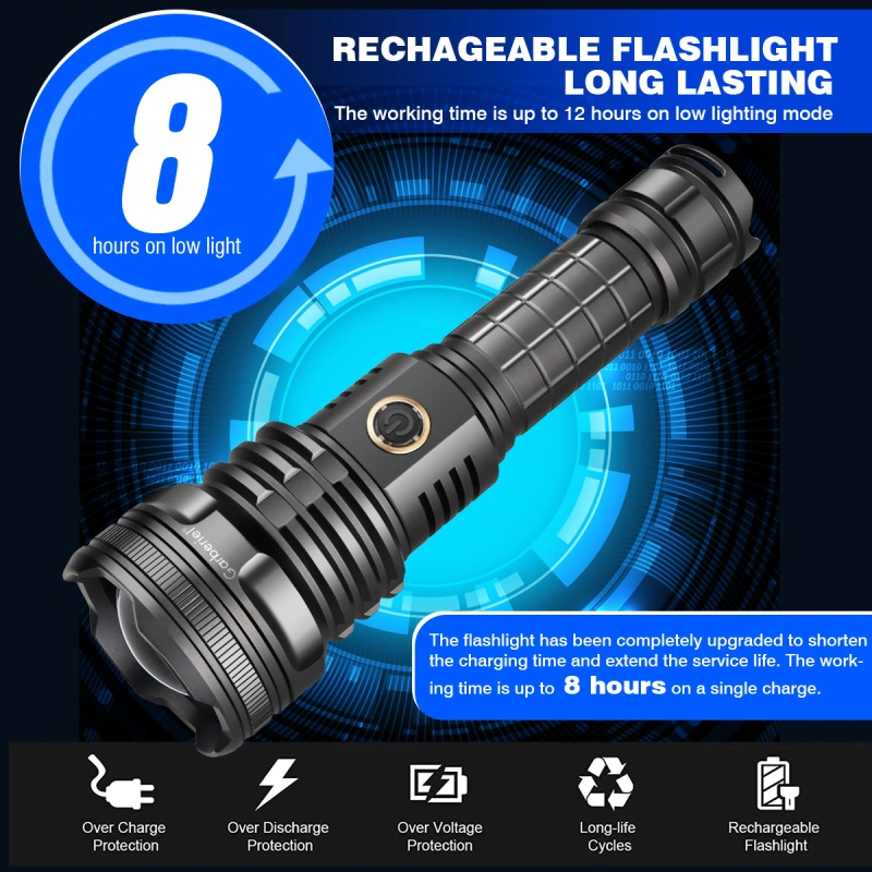 Garberiel LED Torch XHP90 Rechargeable High Lumens 5 Modes 1117