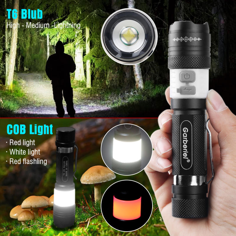Garberiel T6 Small COB Torch Rechargeable with 18650 2000mah Battery Set