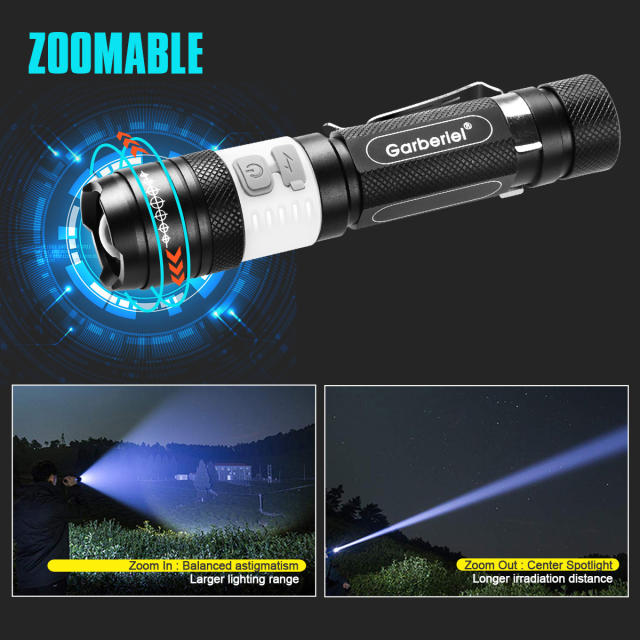 Garberiel T6 Small COB Torch Rechargeable with 18650 2000mah Battery Set