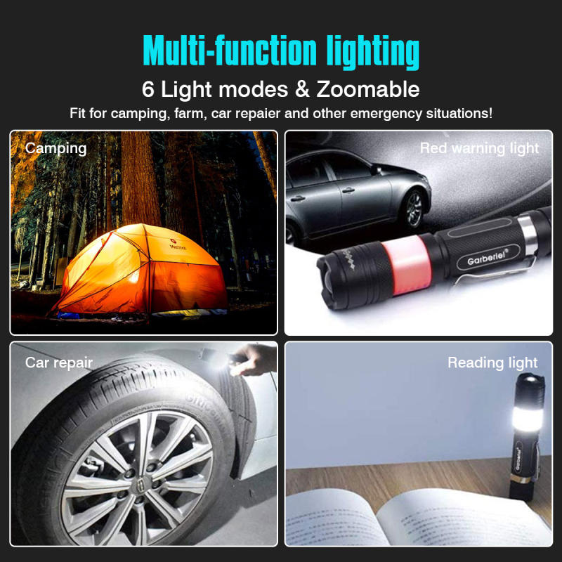 Garberiel T6 Small COB Torch Rechargeable with 18650 2000mah Battery Set
