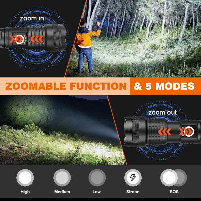 Garberiel XHP50 Super Bright 3500 Lumens Zoomable Rechargeable Flashlight