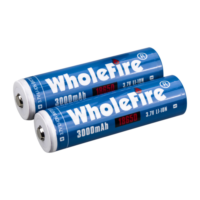 WholeFire 3.7V 3000mAh 18650 Rechargeable Lithium Battery 2PC