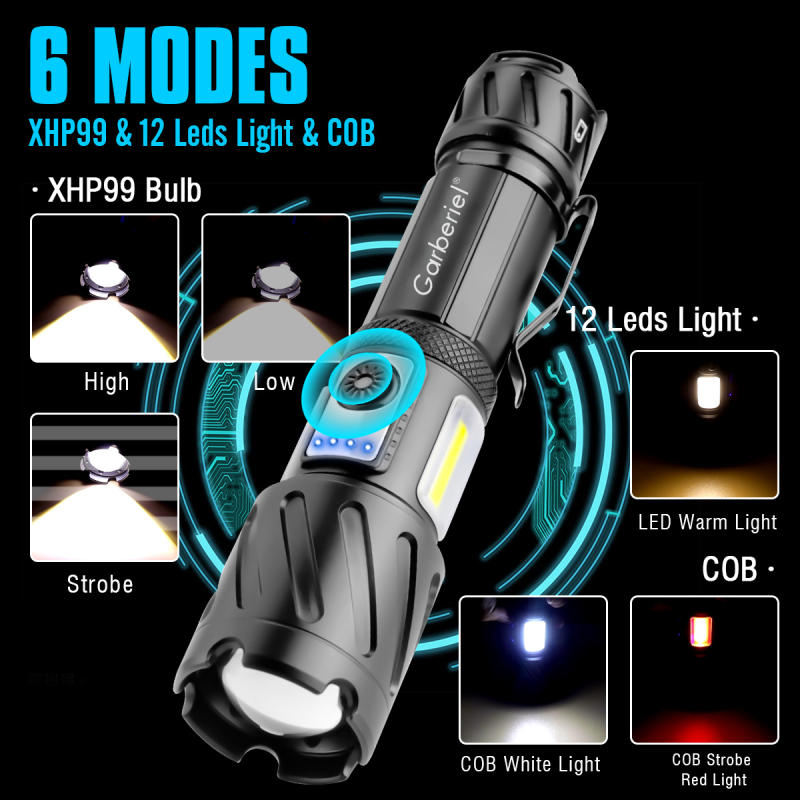 Garberiel XHP99 Magnetic Flashlight Rechargeable with COB Side Light