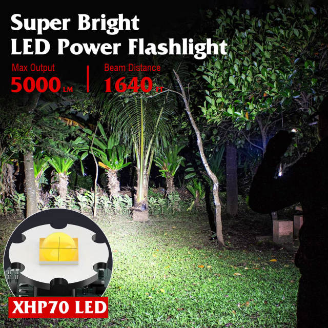 XHP70 LED Powerful Flashlight Waterproof USB Rechargeable Light