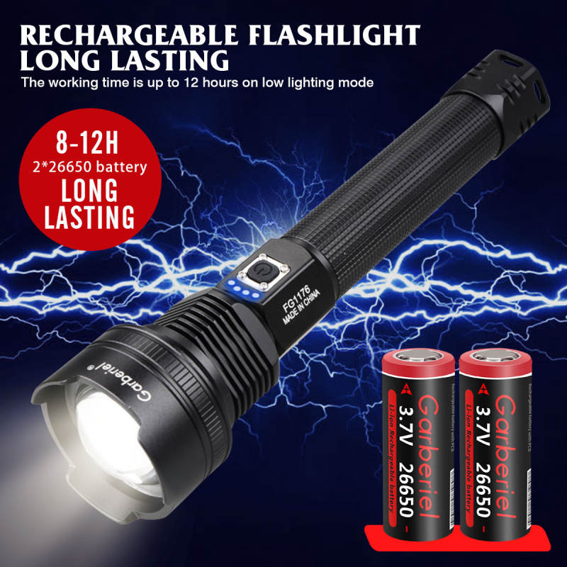 XHP70 LED Powerful Flashlight Waterproof USB Rechargeable Light