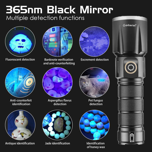 365nm UV Flashlight Blacklight with 26650 Rechargeable Battery & Charger