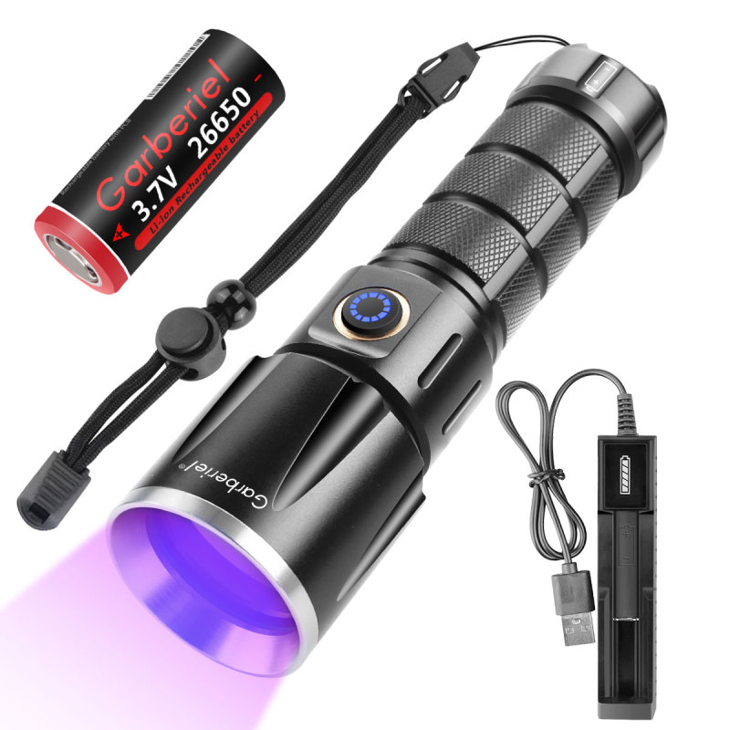 Garberiel UV Black Light Flashlight with 26650 Rechargeable Battery & Charger