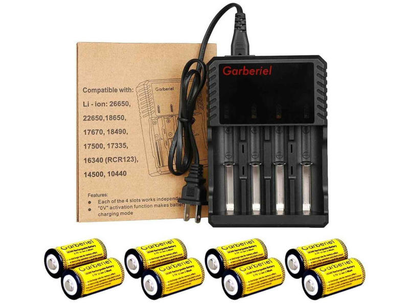 8PCS 16340 Rechargeable Batteries + US 4 Slot Multifunction Battery Charger