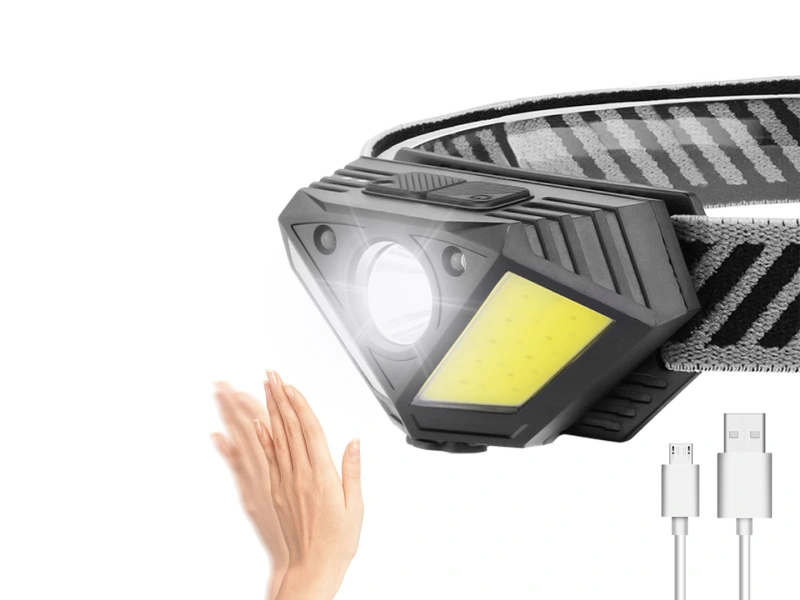 New Arrival Mini XPG & COB Headlamp with Motion Sensor 6 Modes Built-in Battery Design