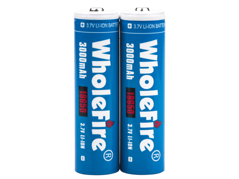 WholeFire 3.7V 3000mAh 18650 Rechargeable Lithium Battery 2PC