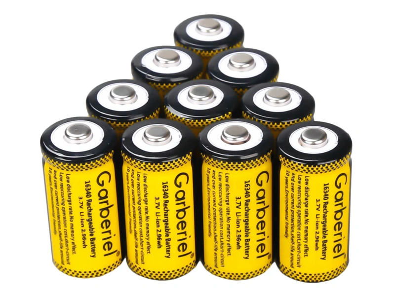 10 PCS Garberiel Rechargeable 16340 CR123A Battery 3.7V (Yellow)