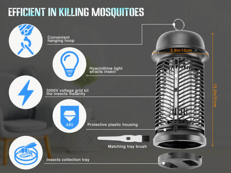 Garberiel 3000V High Powered Bug Zapper Electric Mosquito Trap Killer Lantern