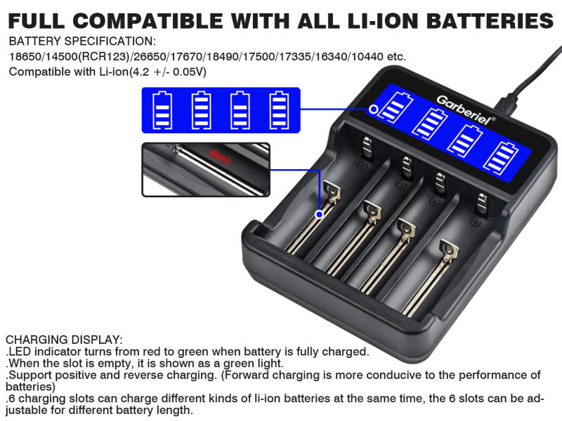 18650 Battery Charger 4 Slot LCD Display Universal Smart Charger for Lithium Batteries