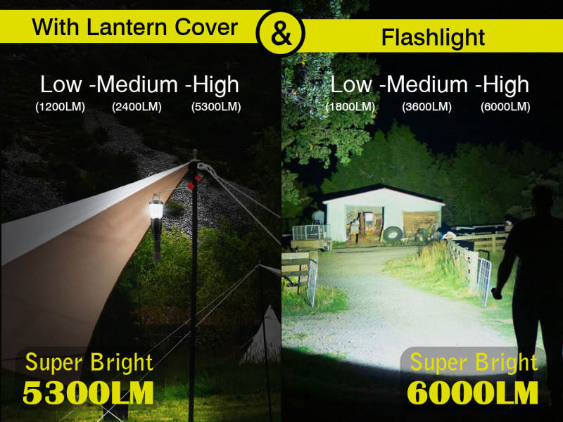 Garberiel XHP70 LED 6000 Lumens 2 in 1 Flashlight & Camping Rechargeable Lantern