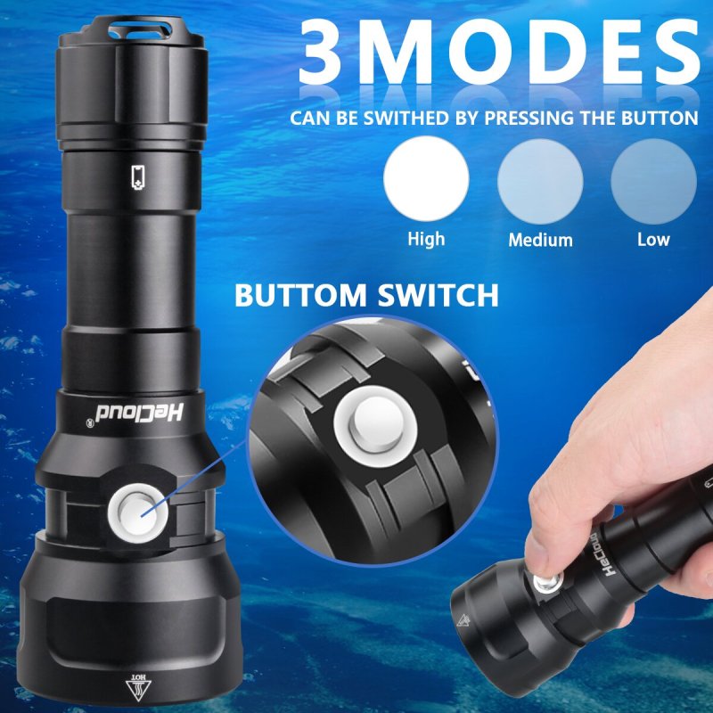 HeCloud 2000 Lumen Diving Flashlight Underwater 150 Meters (492 ft)