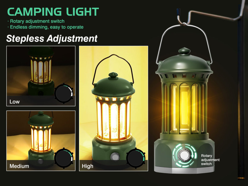 Rechargeable Camping Lantern Light, Stepless Dimming Cob Portable