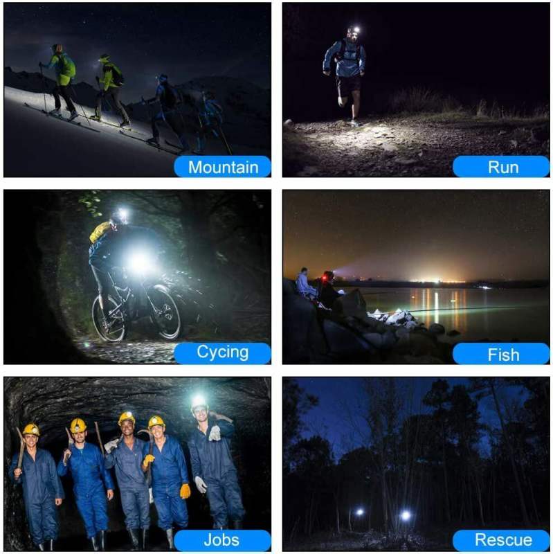Garberiel Super Bright 90º Adjustable LED Headlamp with Hooks For Helmets
