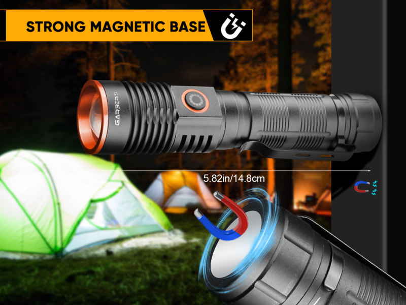 Garberiel 20W Long Range LED Rechargeable Flashlight with Magnet Base