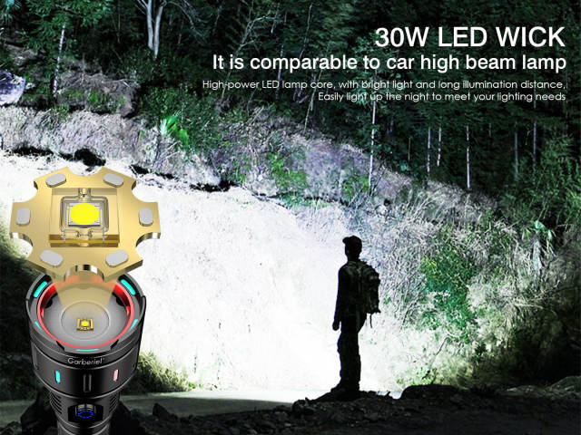 Garberiel 30W LED Super Bright 5000 Lumens Fluorescent Flashlight Rechargeable