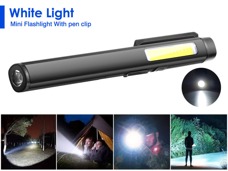 Garberiel LED Pocket Pen Light USB Rechargeable Work Flashlight with Magnetic Clip