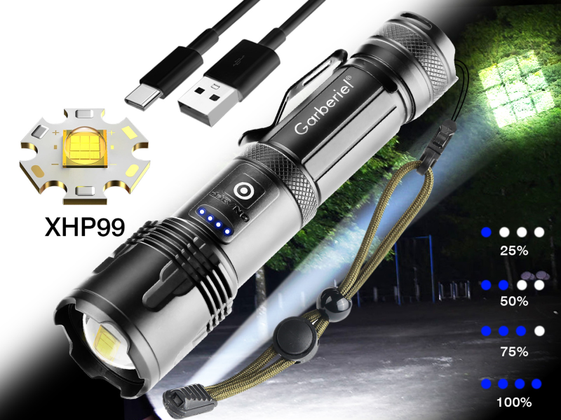 Garberiel XHP99 LED 6000 High Lumens Flashlight USB Rechargeable