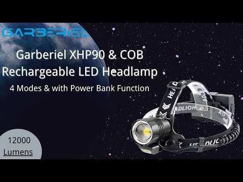 Garberiel XHP90 Ultra Bright Rechargeable LED Headlamp with Power Bank Function