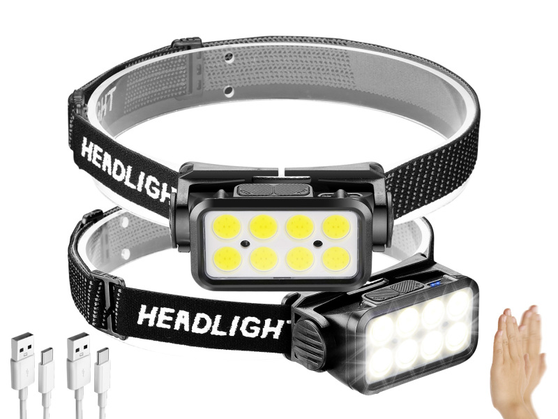 Garberiel COB Wide Beam Rechargeable LED Headlamp with Sensor Motion