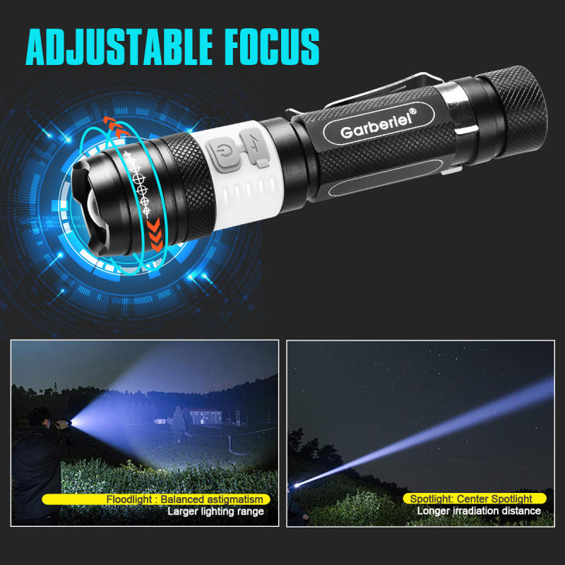 Garberiel T6 Small COB Torch Rechargeable with 18650 2000mah Battery Set