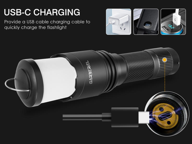 Garberiel XHP70 LED 6000 Lumens 2 in 1 Flashlight & Camping Rechargeable Lantern
