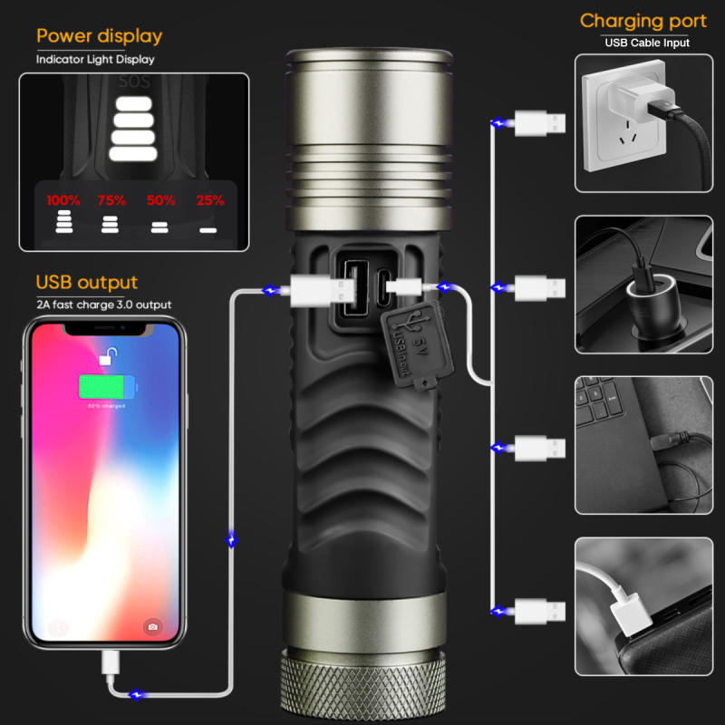 Garberiel 30Watt LED Strong Flashlight with 2952 Feet Long Range