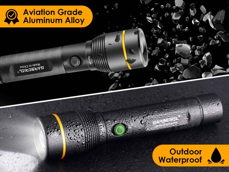 Garberiel Super Bright LED Adjustable Focus Portable Flashlight with Rechargeable Battery