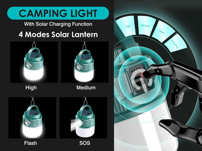 Garberiel LED Solar & USB Rechargeable Camping Lantern IPX4 Waterproof Tent Light