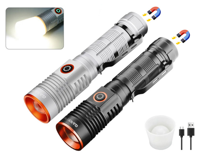 Garberiel 20W LED High Lumen Rechargeable Flashlight with Magnet Base