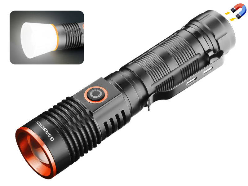Garberiel 20W LED High Lumen Rechargeable Flashlight with Magnet Base
