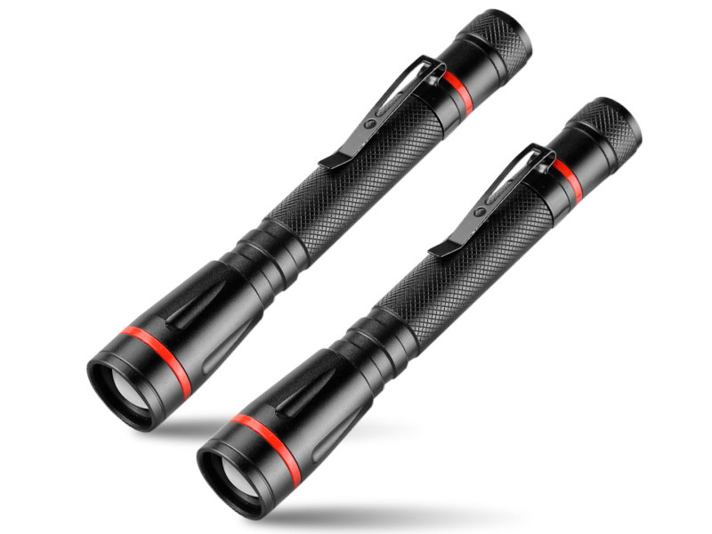 2Pack LED Pocket Pen Light with 3Modes Zoom Portable EDC Flashlight with Clip