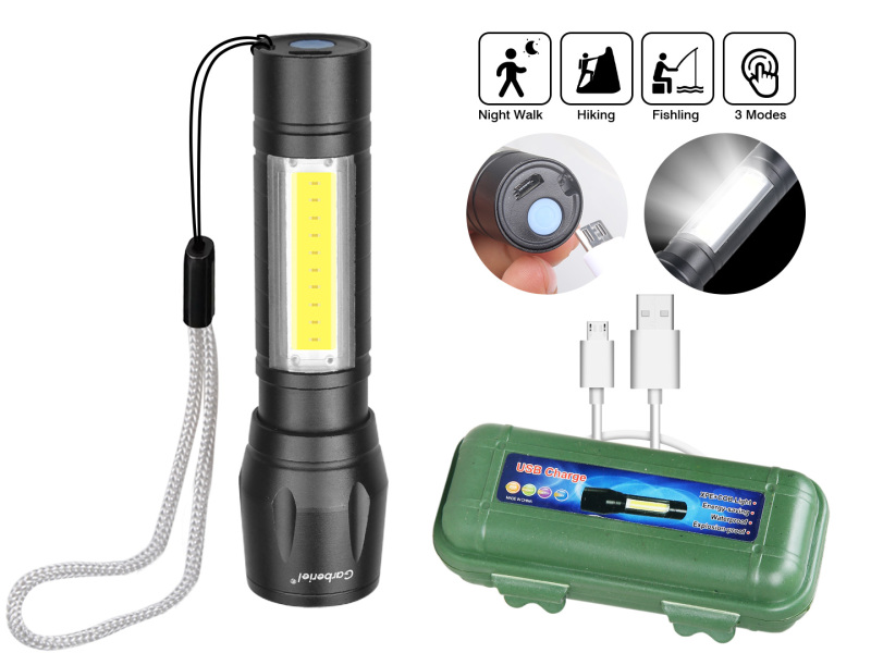 Mini USB Rechargeable Flashlight High Power Flashlight with COB Sidelight