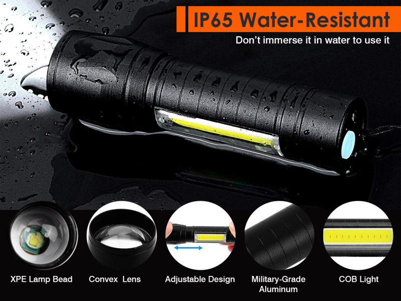 High Power LED Flashlights Camping Torch With 4 Lamp Beads And COB