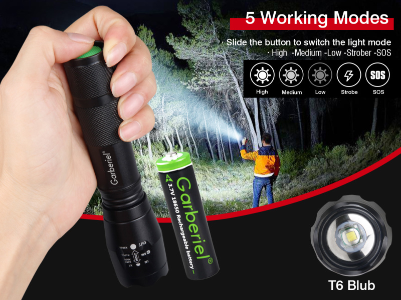 Garberiel High Lumen LED Flashlight Mini T6 Pocket Flashlight with 5 Modes