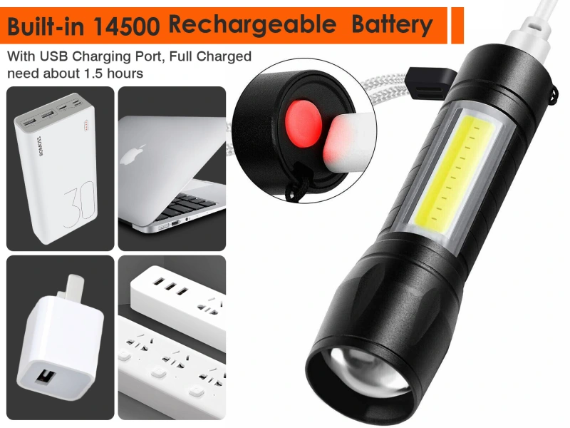 Mini USB Rechargeable Flashlight High Power Flashlight with COB Sidelight