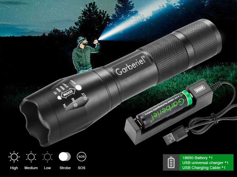 Garberiel High Lumen LED Flashlight Mini T6 Pocket Flashlight with 5 Modes