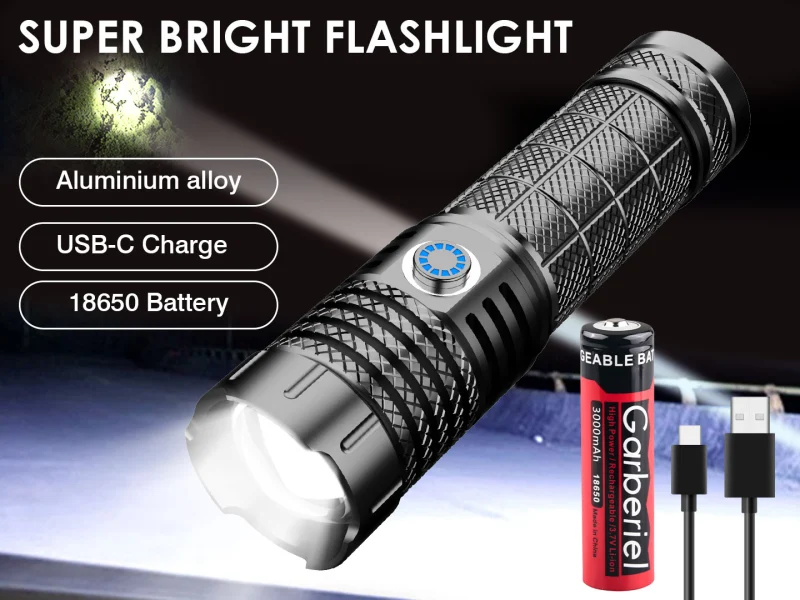 Garberiel 20W High Lumens LED Flashlight Adjustable Focus 5 Modes
