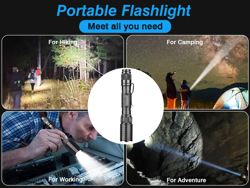 Garberiel 5Modes LED Flashlight Zoom Focus Tactical Torch with Durable Aluminum Body, T6 Bulb