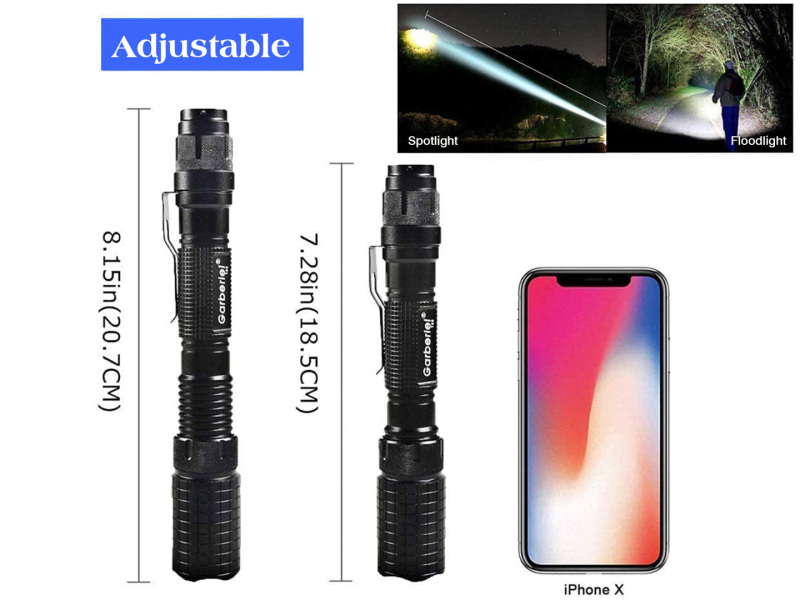 Garberiel 5Modes LED Flashlight Zoom Focus Tactical Torch with Durable Aluminum Body, T6 Bulb