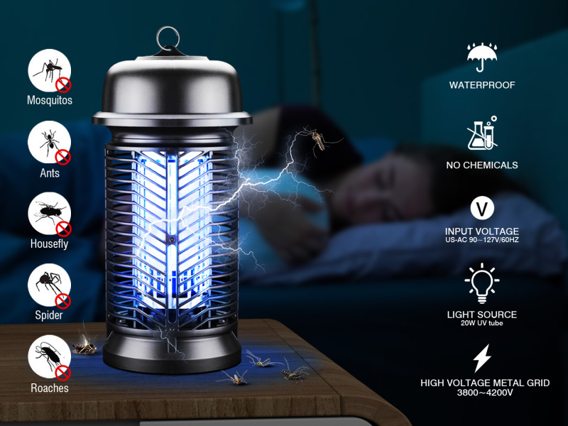 Garberiel 3000V Camping Light Bug Zapper IPX4 Electric Mosquito Trap Killer Lantern